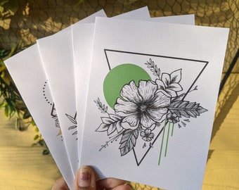 Botanical plant set of 4 or 8 Illustration Greeting Cards/ floral Prints