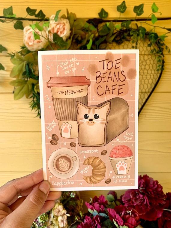 Toe Beans Cat Café Art Print/ Bread Cat/ Cute and Funny Cat/ Etsy