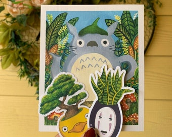 Japanese Anime Plant Stickers/ Art Print/ Spirit Away/ Snake Plant/ Bonsai Tree