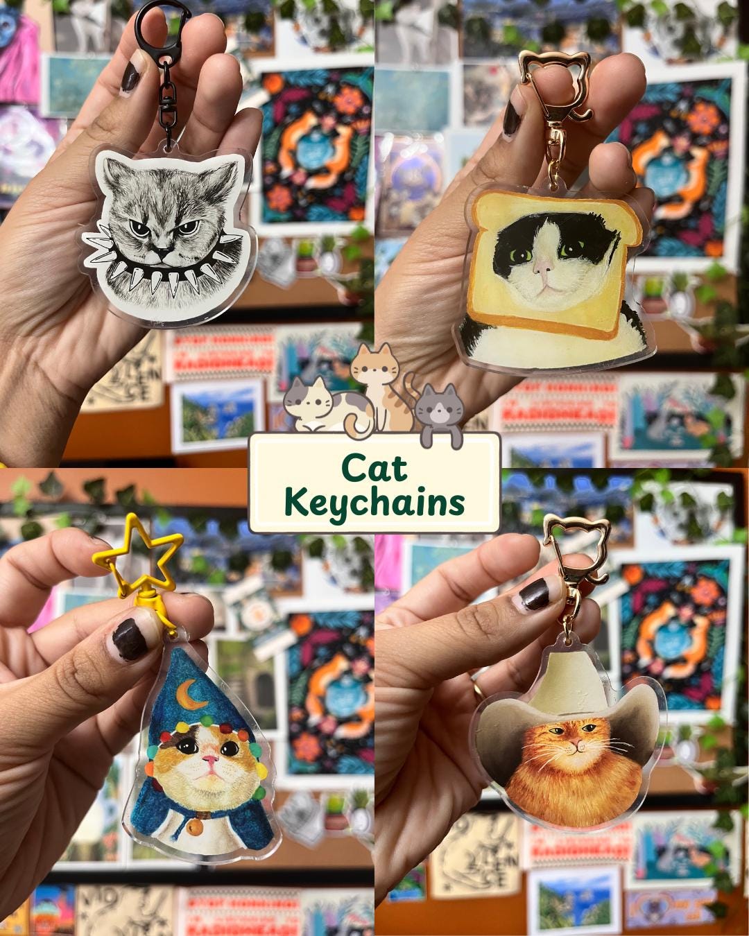 Cat Acrylic Key Chains Cat Memes Wizard Cat Bread Cat Angry Punk cat-acrylic-key-chains-cat-memes-wizard-cat-bread-cat-angry-punk