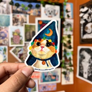 Magical Wizard Cat Sticker/ Funny Calico Meme Cat/ Laptop Decal, Planner Sticker image 2