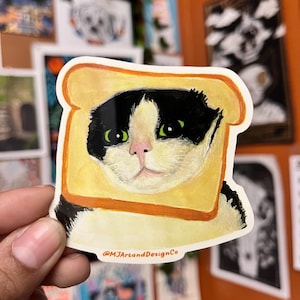Bread Cat Sticker/ Funny Tuxedo Cat Sticker/ Laptop Decal, Planner Sticker/ Inbread Cat/ Gift for Cat Lovers