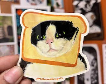 Bread Cat Sticker/ Funny Tuxedo Cat Sticker/ Laptop Decal, Planner Sticker/ Inbread Cat/ Gift for Cat Lovers