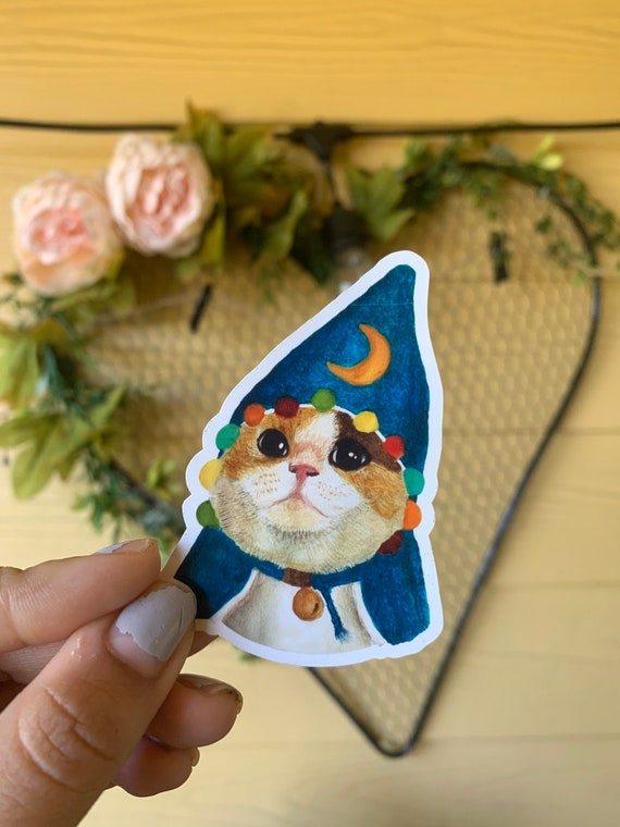 Magical Wizard Cat Sticker/ Funny Calico Meme Cat/ Laptop Decal, Planner Sticker