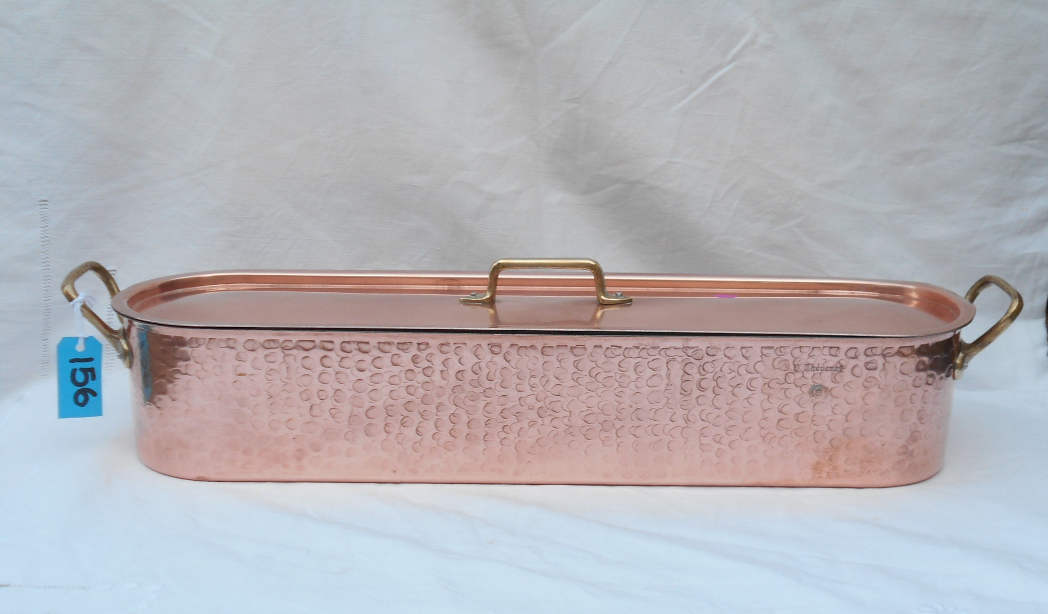 Poêle à Poisson Vintage Français Cuivre J P Thevenot avec Poignées en Bronze