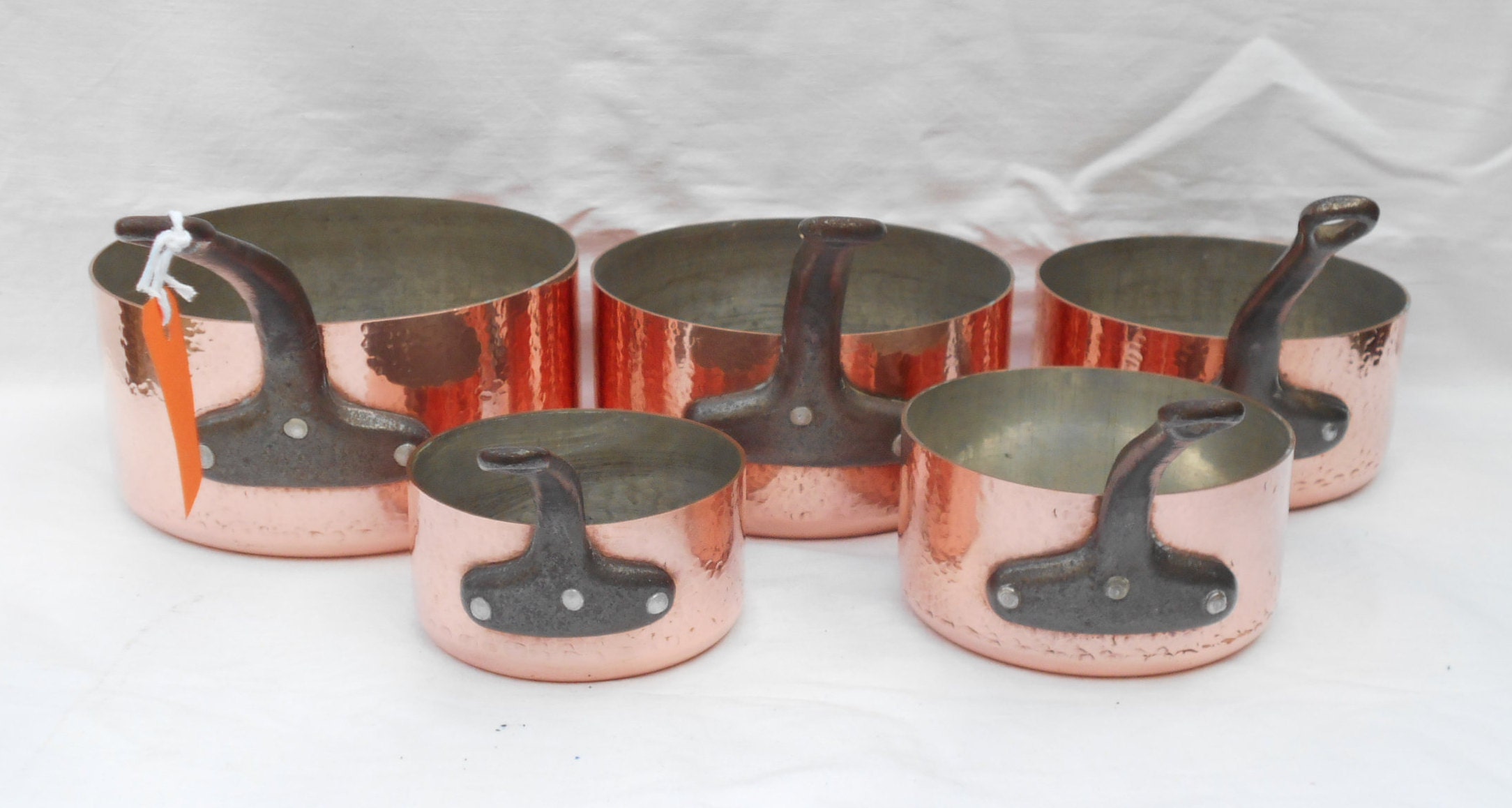 Série de 5 Français Hammered Copper Pans -2mm Heavy 6470G