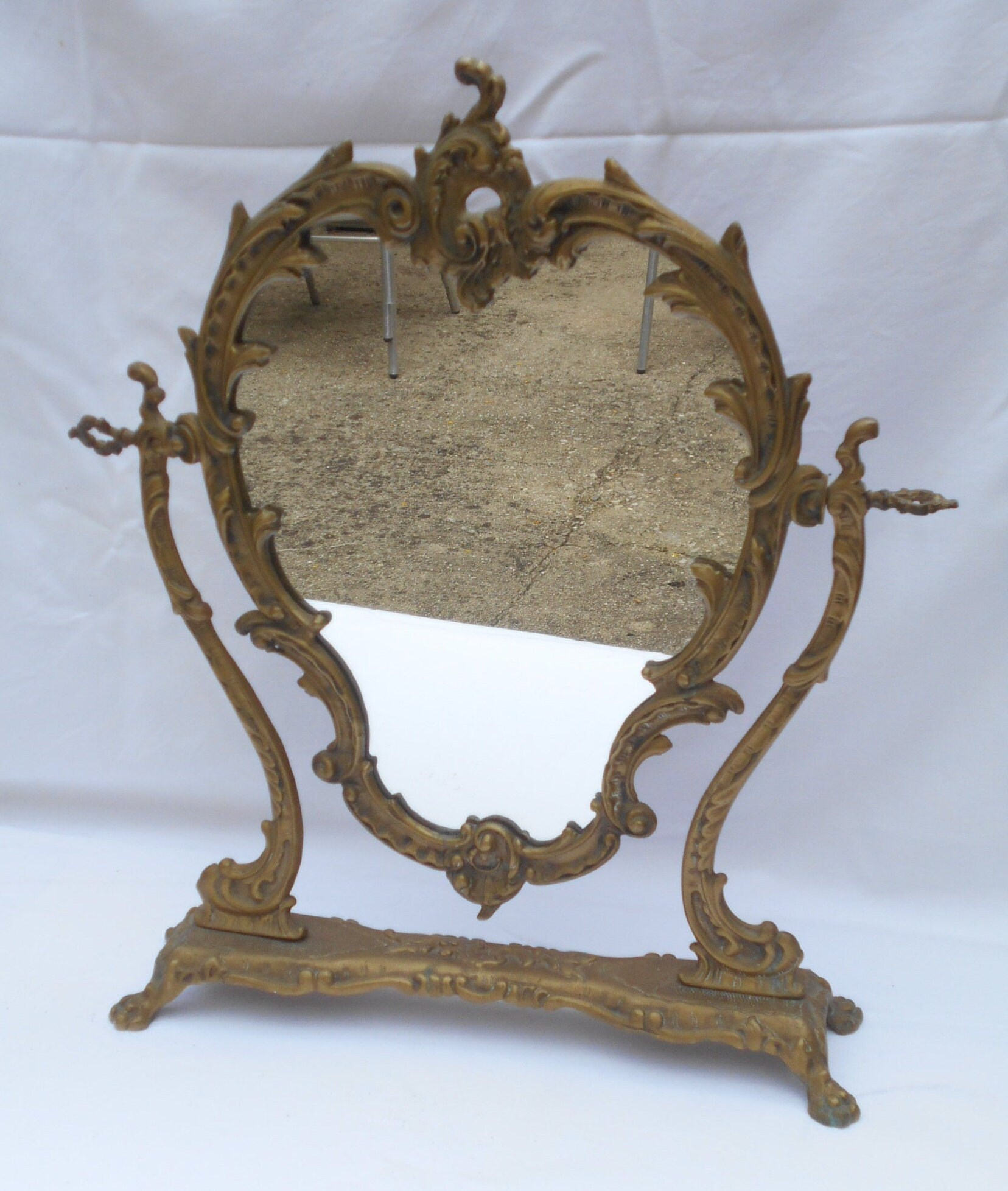 Grand Miroir Pivotant Autoportant en Bronze Français Vintage, de Table Bronze, Réglable,