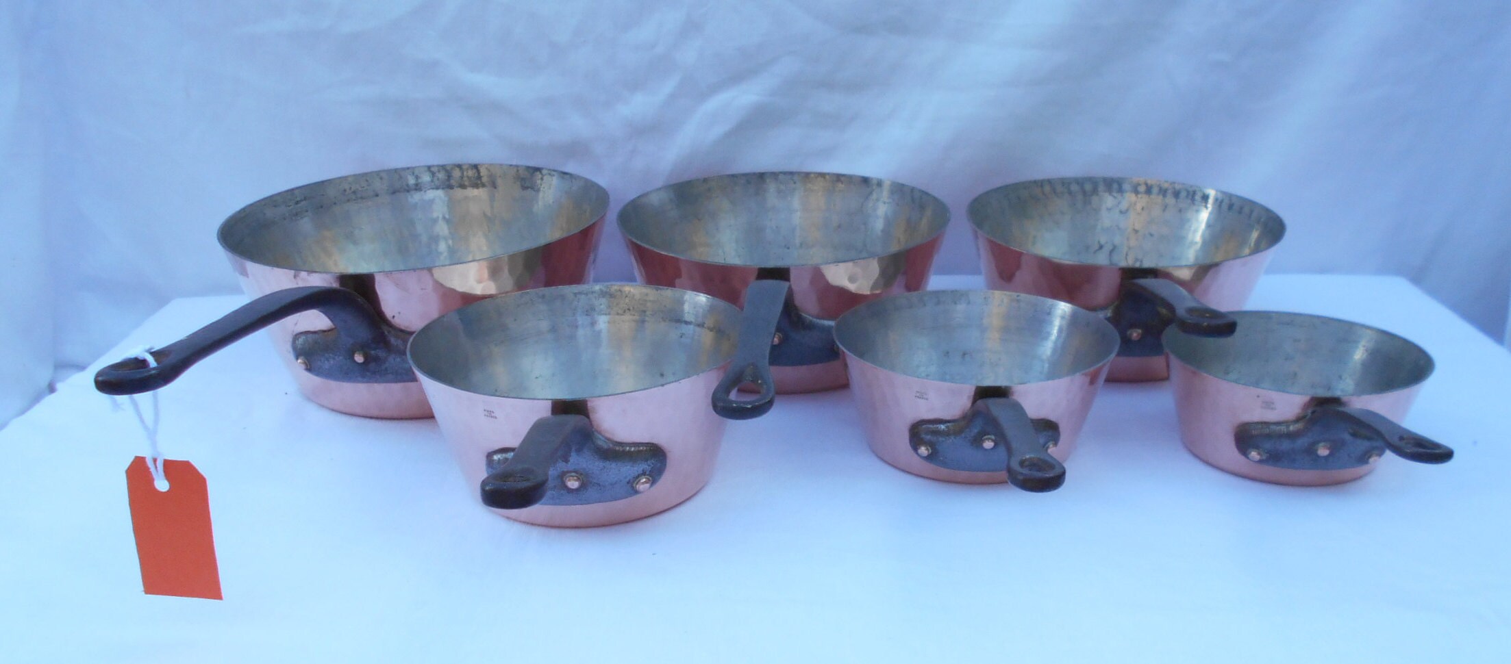 Vintage Français Hammered Copper Pans 2mm Series Of 6 - Heavy 6536G