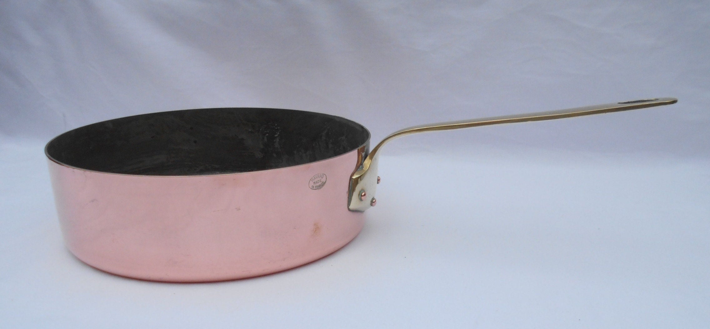 Grande Poêle Havard Ronde en Cuivre Vintage/Sautè Pan 2mm