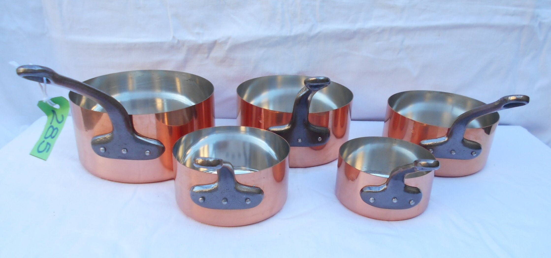 Série de 5 Casseroles Cuivre Vintage Fabrication Française 1mm - Nouveau & Inutilisé