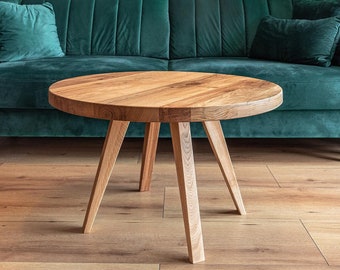 Table basse ronde en bois massif chêne avec pieds en bois / Petite table basse, table de salon, table basse en bois, table basse