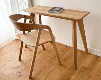 Modern wooden desk in solid oak wood for home office - 4 CM top thickness/ Computer desk, home office desk, minimalist desk, writing desk