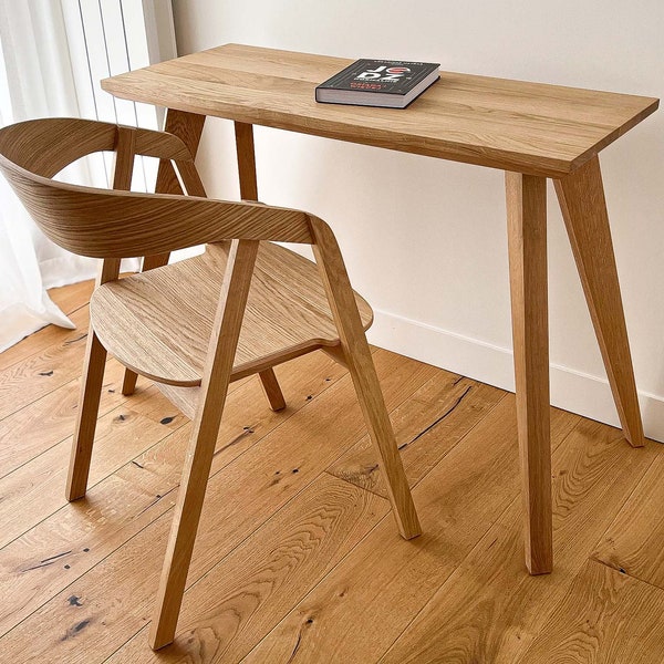 Modern wooden desk in solid oak wood for home office - 4 CM top thickness/ Computer desk, home office desk, minimalist desk, writing desk