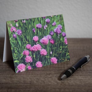 Blumen Grußkarte | Schnittlauch rosa | Blanko Grußkarte | Blumenfotografie | Botanische Grußkarte | Danke-Karte | Jede Anlass-Karte