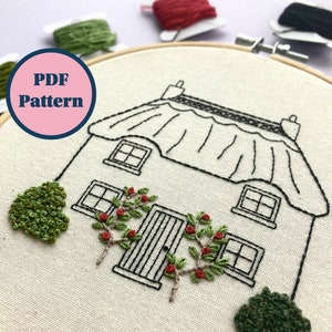 Country Cottage PDF Embroidery Pattern | English Cottagecore Embroidery House  | Architectural Embroidery Design | Beginner DIY Hobby Craft