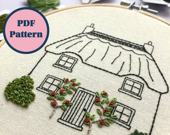 Country Cottage PDF Embroidery Pattern | English Cottagecore Embroidery House  | Architectural Embroidery Design | Beginner DIY Hobby Craft