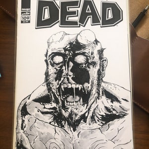 The Walking Dead Comic 109 Oryginalna okładka szkicu artystycznego z ilustracją Zombie Hellboy Ink