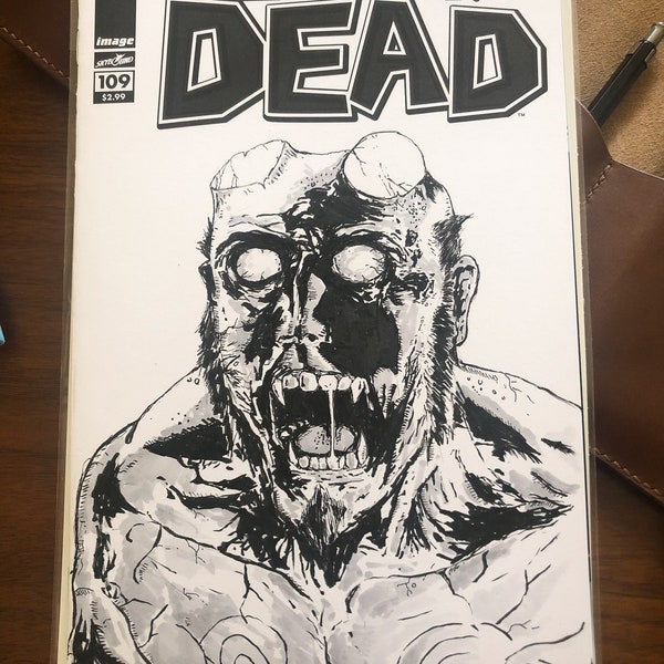 The Walking Dead Comic 109 Original Art Sketch Cover with Zombie Hellboy Ink Illustration