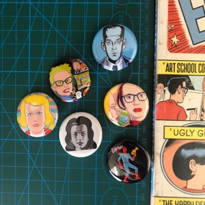 Daniel Clowes Button Pin Set of 6 Badges 1.25” Size Ghost World Eightball Death Ray Patience