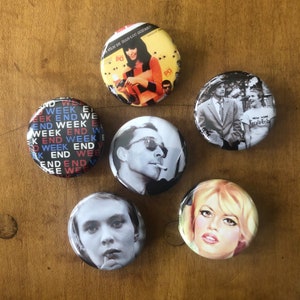 Jean-Luc Godard Button Pin Set of 6 Badges 1.25” Size Fan Art of Movie Director
