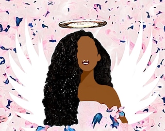 Black Angel / Descarga Digital, Arte Imprimible, Ilustración Mujer Negra, Arte Mujeres Afroamericanas, Arte Cristiano