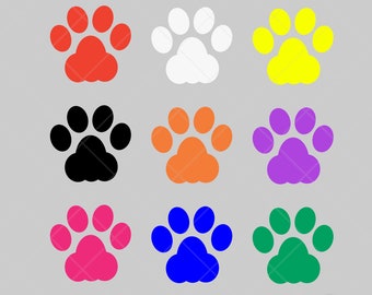 Paw Prints SVG PNG JPG vector Paw Print colorful clipart stickers planners tee shirts pins printables signs websites invites school mascot