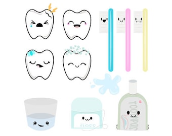 Kawaii clipart PNG Teeth Dental commercial license signs planners notebooks tee shirts printables signs stickers decor party card websites