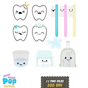 Kawaii clipart PNG dentes licença comercial odontológica placas planejadores cadernos camisetas imprimíveis placas adesivos decoração festa cartão sites