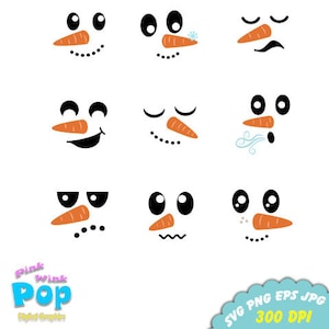 Snowmen Faces svg png eps jpg commercial license winter cut file planner stickers clipart signs printables tee shirts pins planners invites