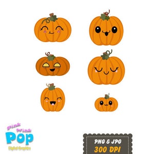 Kawaii Kürbisse PNG JPG niedliche Kürbisse kommerzielle Lizenz Planer Aufkleber Clipart druckbare Zeichen Dekor Party Halloween Thanksgiving Herbst