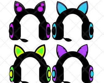 Gaming Headset PNG kitty headphones clipart digital stickers clipart bundle commercial license planners notebooks printables signs videogame