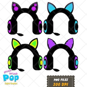Casque de jeu PNG kitty casque clipart autocollants numériques clipart bundle licence commerciale planificateurs ordinateurs portables imprimables signes jeu vidéo