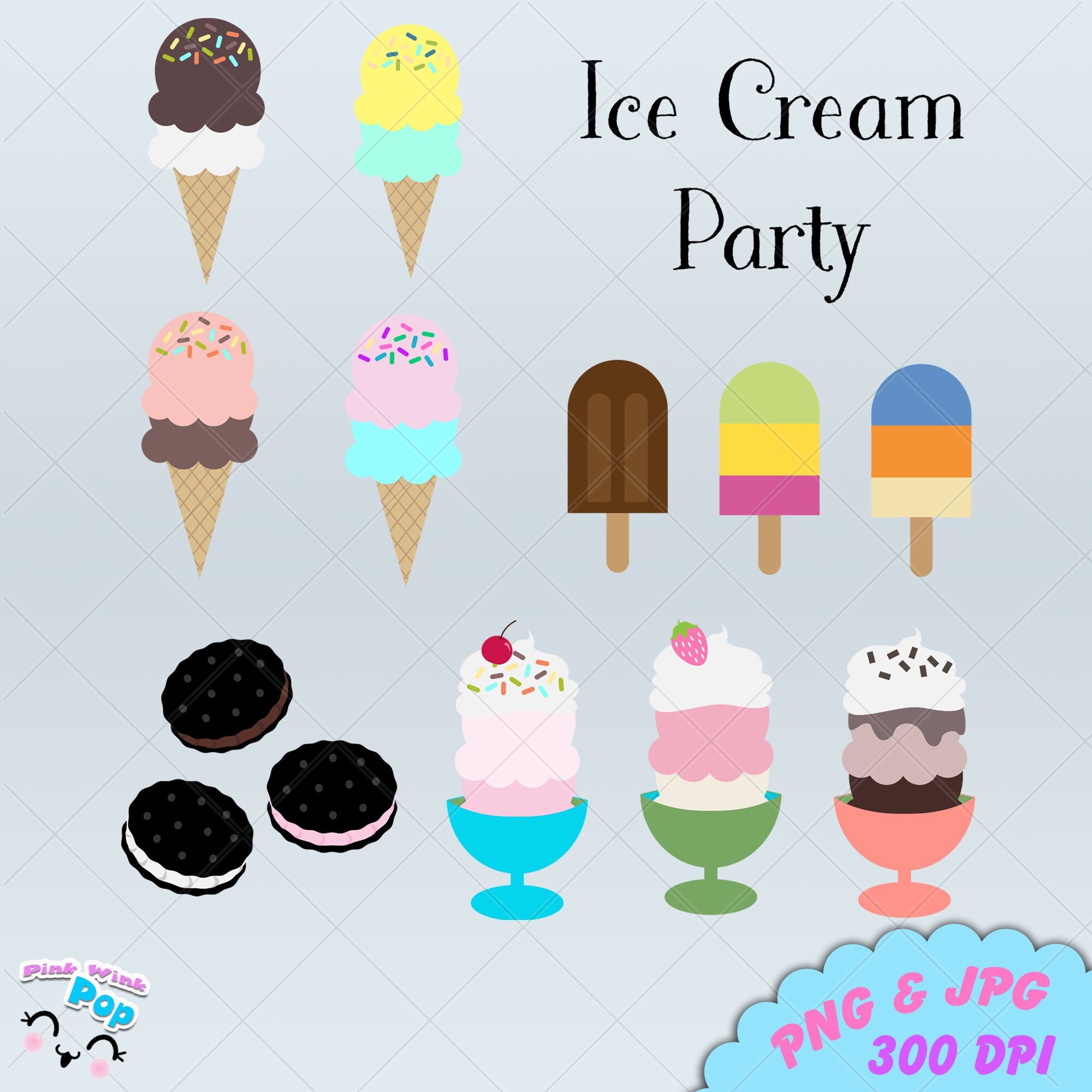 Ice Cream Party PNG JPG Vector Ice Cream Dessert for Party Etsy