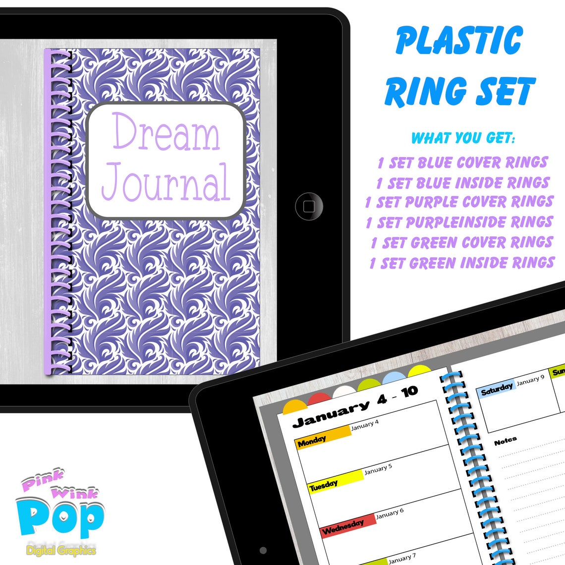 Binder Rings PNG Plastic Blue Purple Green Planner Elements Commercial ...