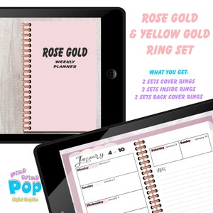 Gold and Rose Gold planner rings png binder rings commercial license digital planner notebooks digital clipart Goodnotes keynote