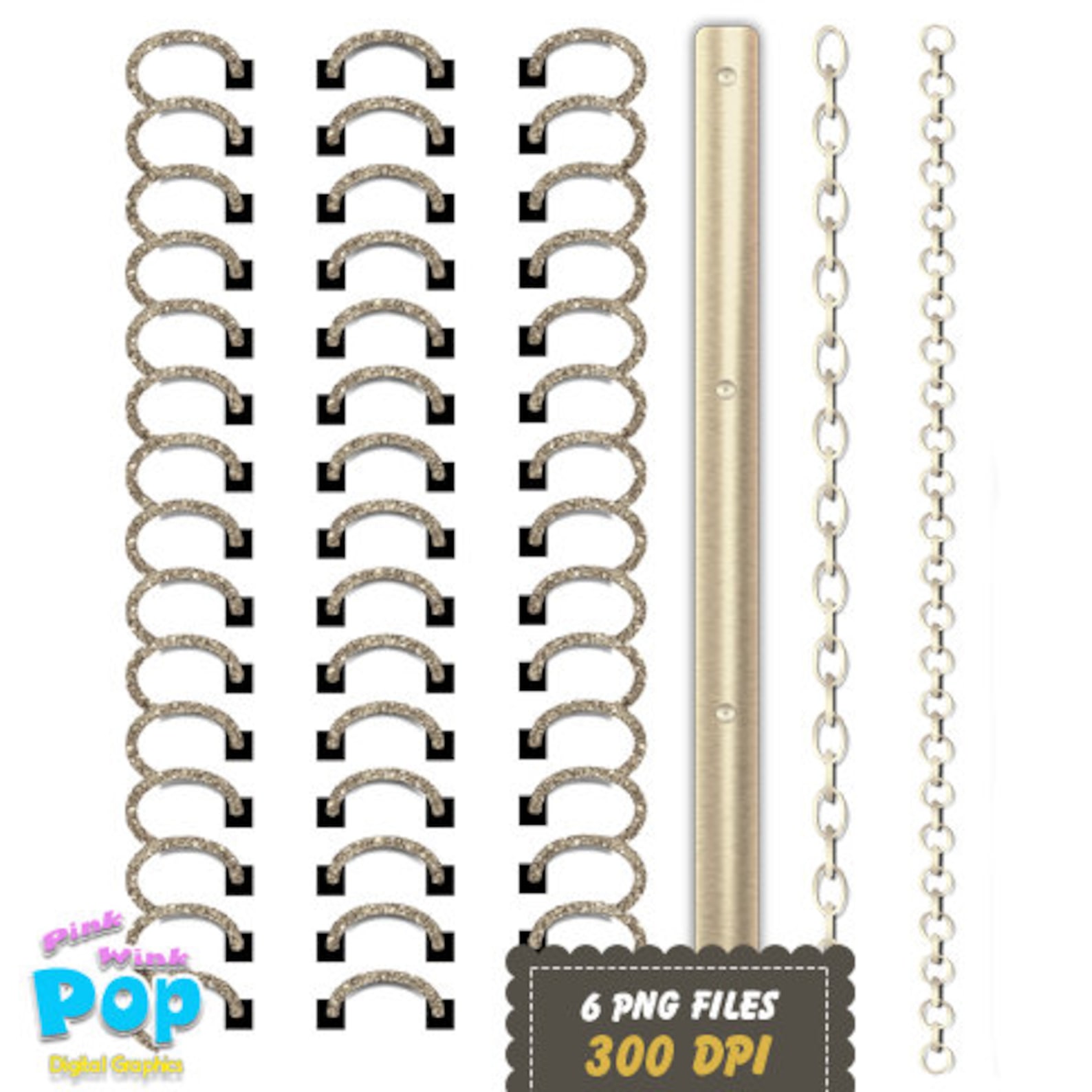 Sparkly Binder Rings PNG Planner Rings Glittery Metal Book Spine Chains ...