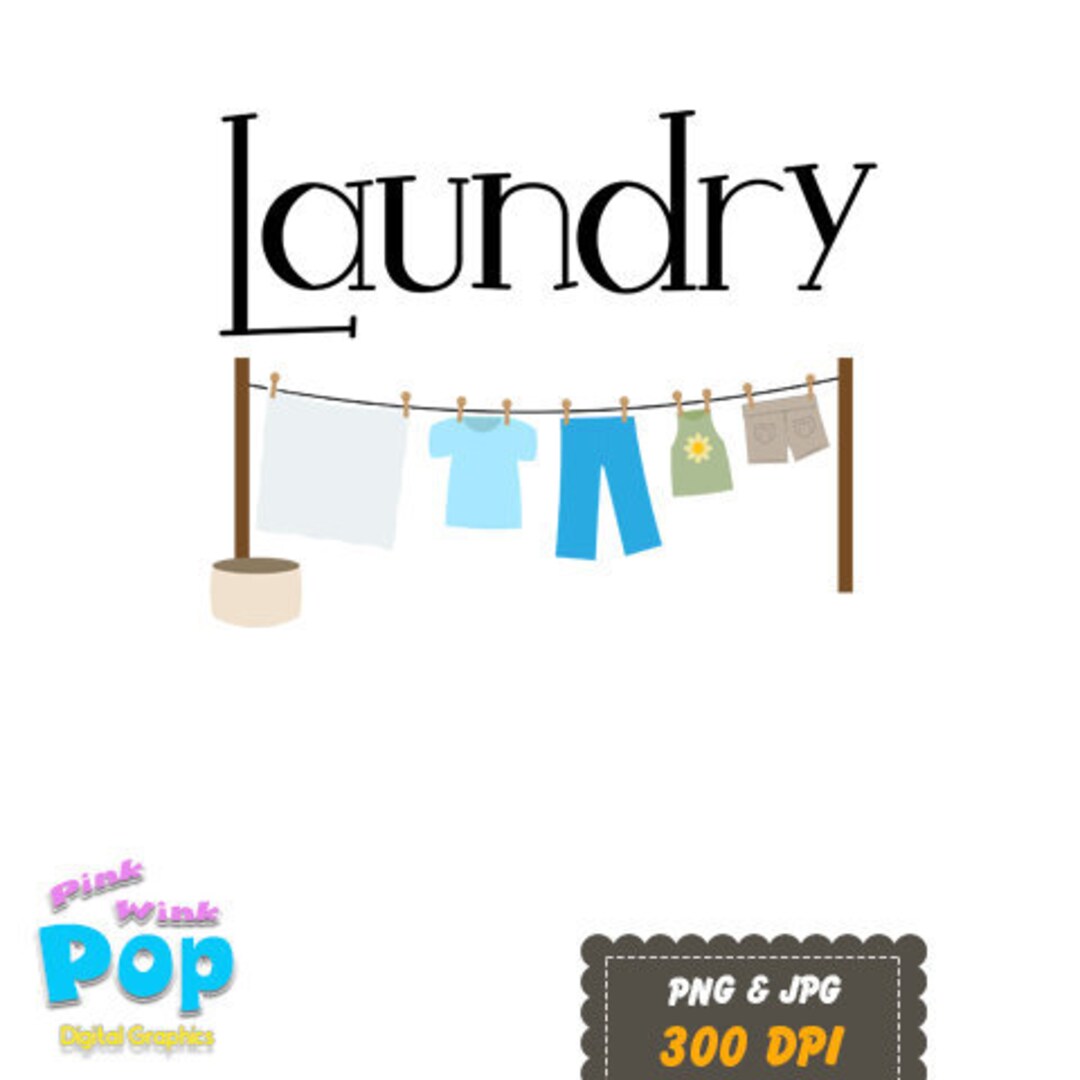 Laundry Clipart PNG JPG Clothesline Commercial License Sublimation