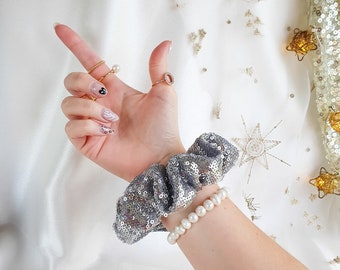 Sparkle Scrunchie - Made To Order Hair Accessories - Silver Sequin