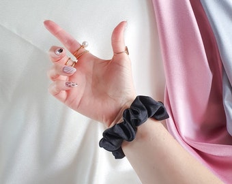 Skinny Satin Scrunchie - Made To Order Hair Accessories - Black