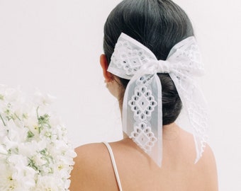 Lace Bow Barrette Hair Clip - Made To Order Bridal Hair Accessories - White