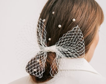 Netted Bow - Metal Comb Hair Slide - Made To Order Bridal Hair Accessories - Ivory