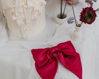 Classic Satin Bow - Metal Comb - Made To Order Bridal Hair Accessories - Cerise