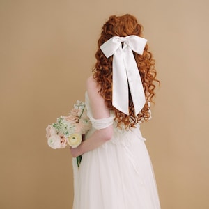 Draped Long Satin Bow - Metal Comb - Made To Order Bridal Hair Accessories - Ivory
