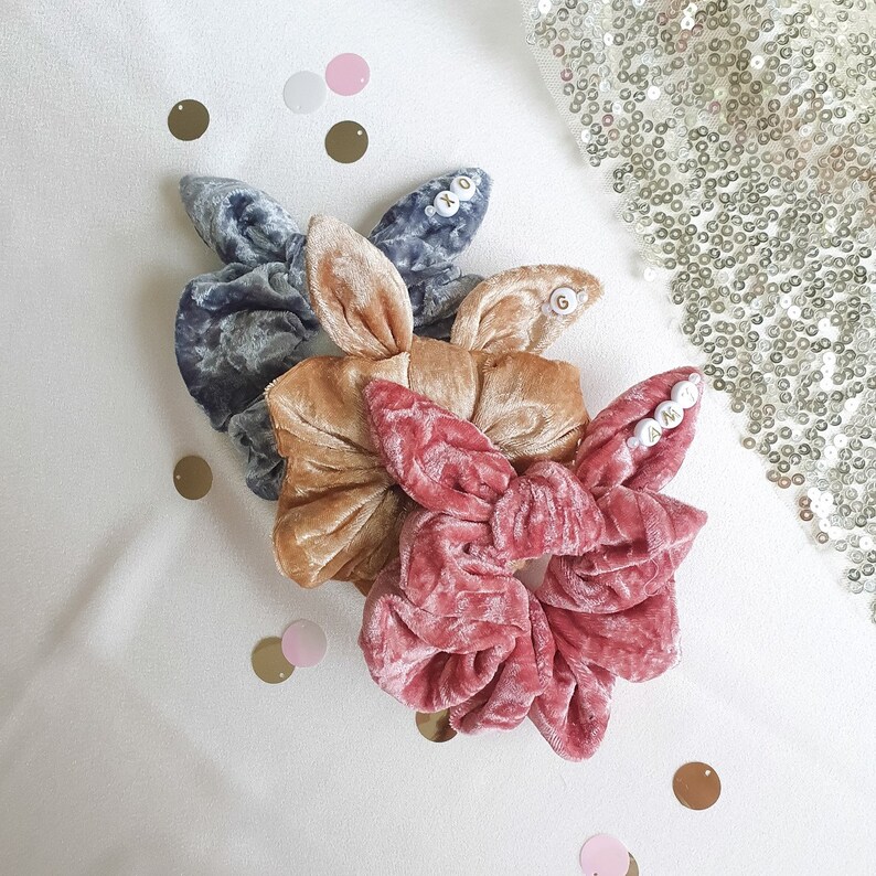 Personalised Bow Crushed Velvet Scrunchie White & Gold Letters Handmade Hair Accessories Teal image 9