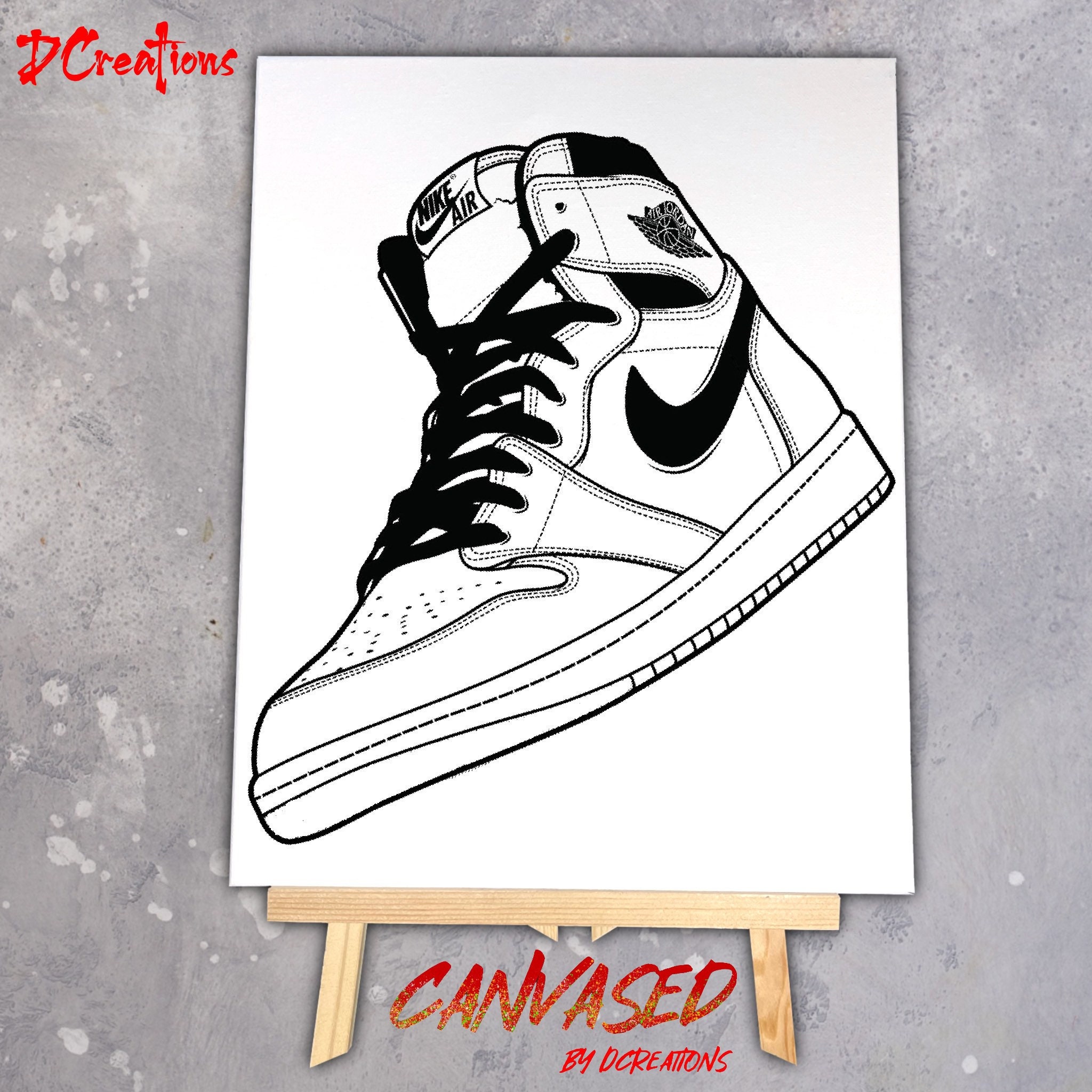 Air Jordan 1 Pre-drawn Canvas Outlined Canvas Sip & Paint DIY Paint Party  Paint Night 