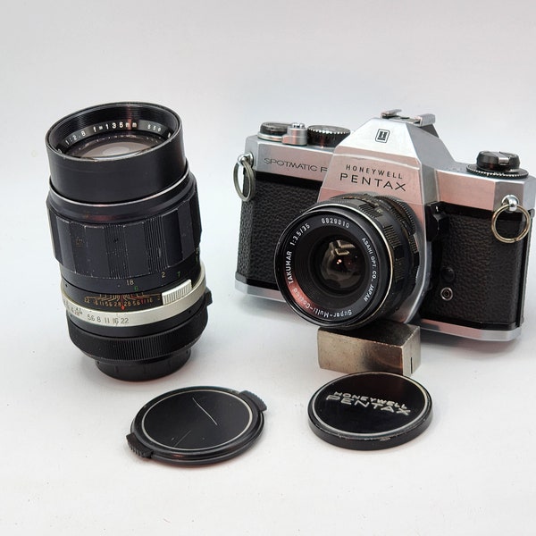 Asahi Pentax Spotmatic SP F 35mm Camera w/ Super-Multi-Coated Takumar 35mm F/3.5 & Soligor Tele-Auto f/2.8 135mm Lenses