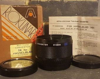 Rokunar 2X Auto Tele Converter HB for Hasselblad 500c 500cm 500EL 500EL/m with Caps w/ Box & Instructions
