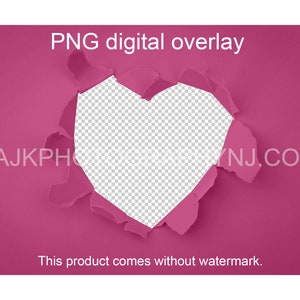 Sfondo digitale di San Valentino, foro a forma di cuore in carta rosa, sovrapposizione digitale PNG, sfondo digitale