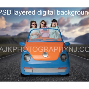 Digital background, toy car digital backdrop, PSD layered photoshop background