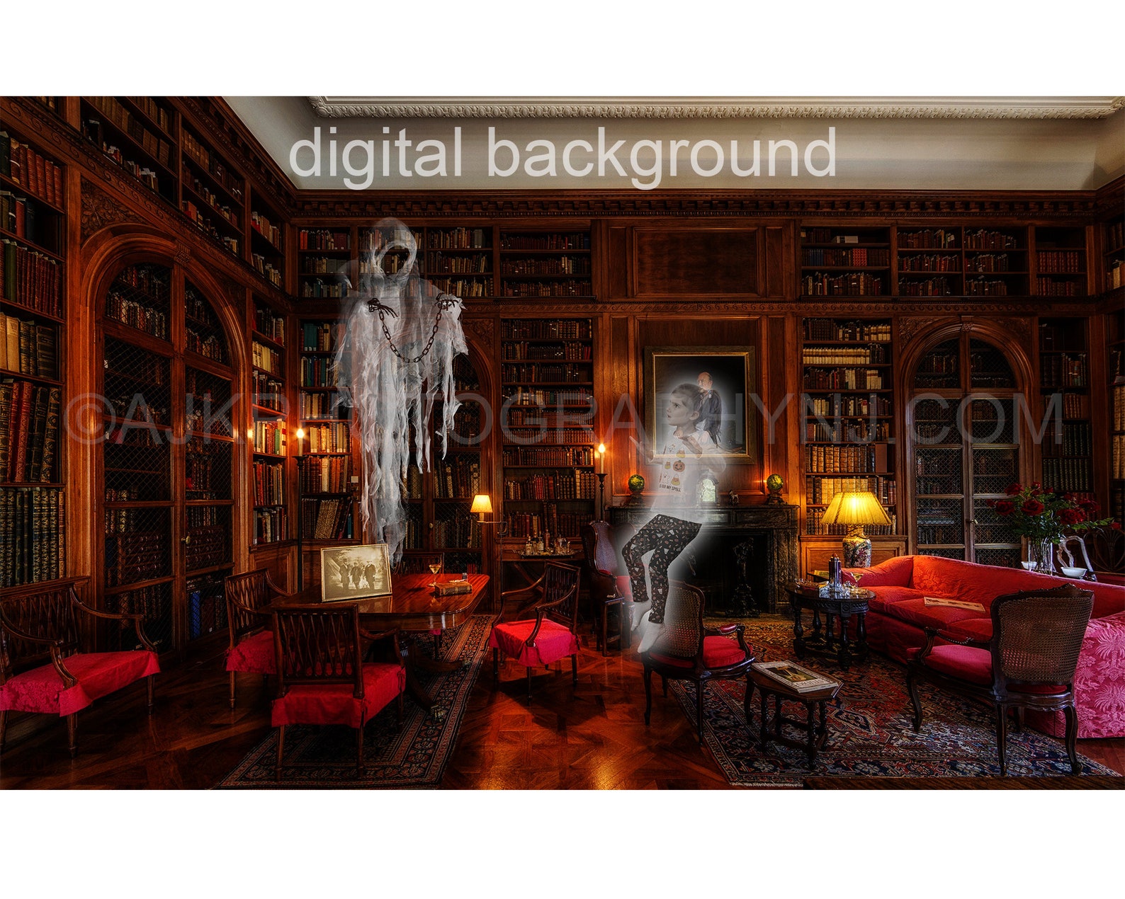Ghost Floating in Haunted Study Halloween Digital Backdrop - Etsy
